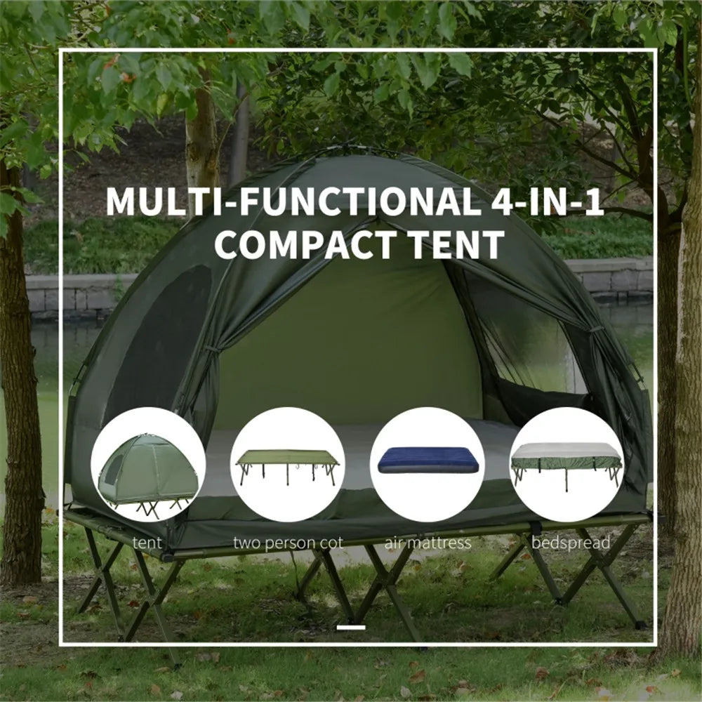 Compact 1 Person Folding Portable Pop-Up Off-Ground Bed Single Layer Polyester Rod Outdoor Camping Hiking