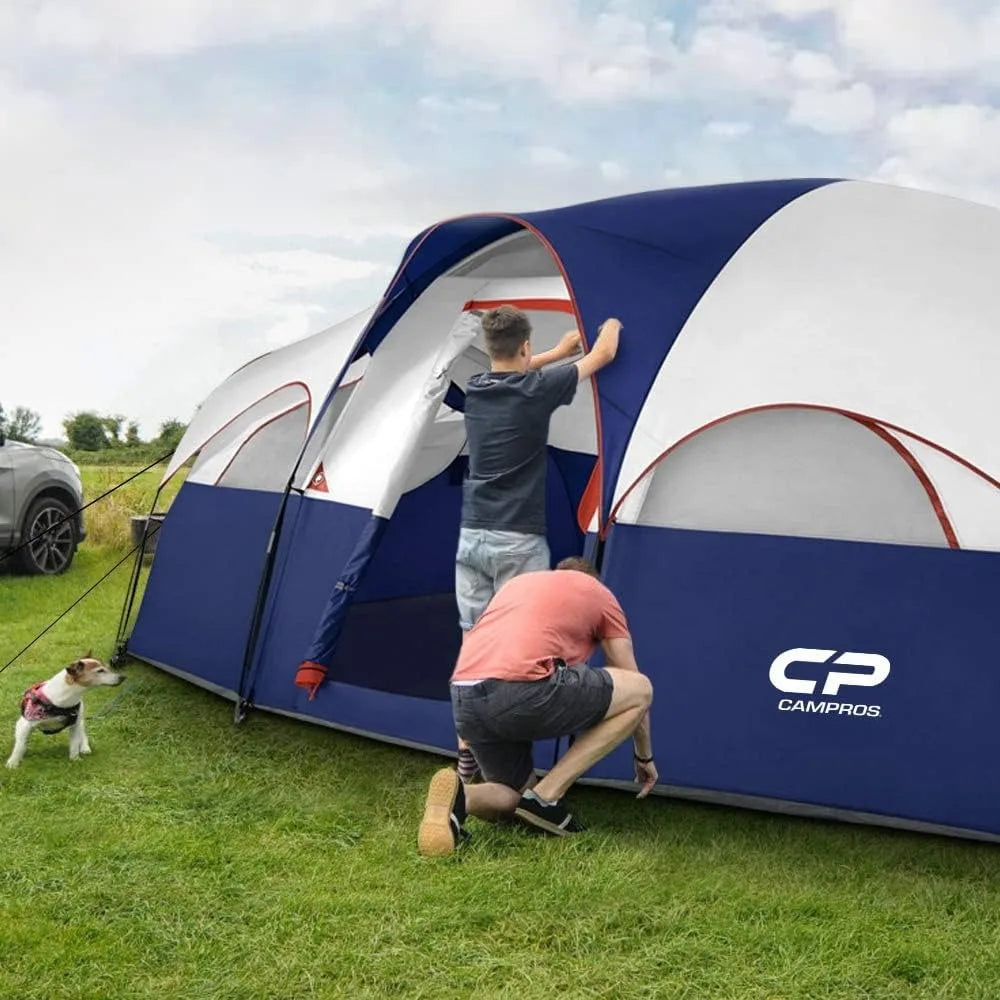 8 person camping tent, weather-proof family tent, 5 large mesh Windows, double layer, divider curtains dividing rooms