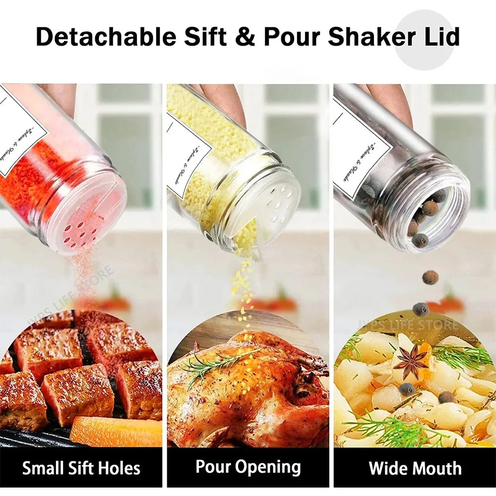 12 Pcs Glass Spice Jars with Bamboo Lids and Minimalist Spice Labels Stickers Kitchen Spice Jar Set