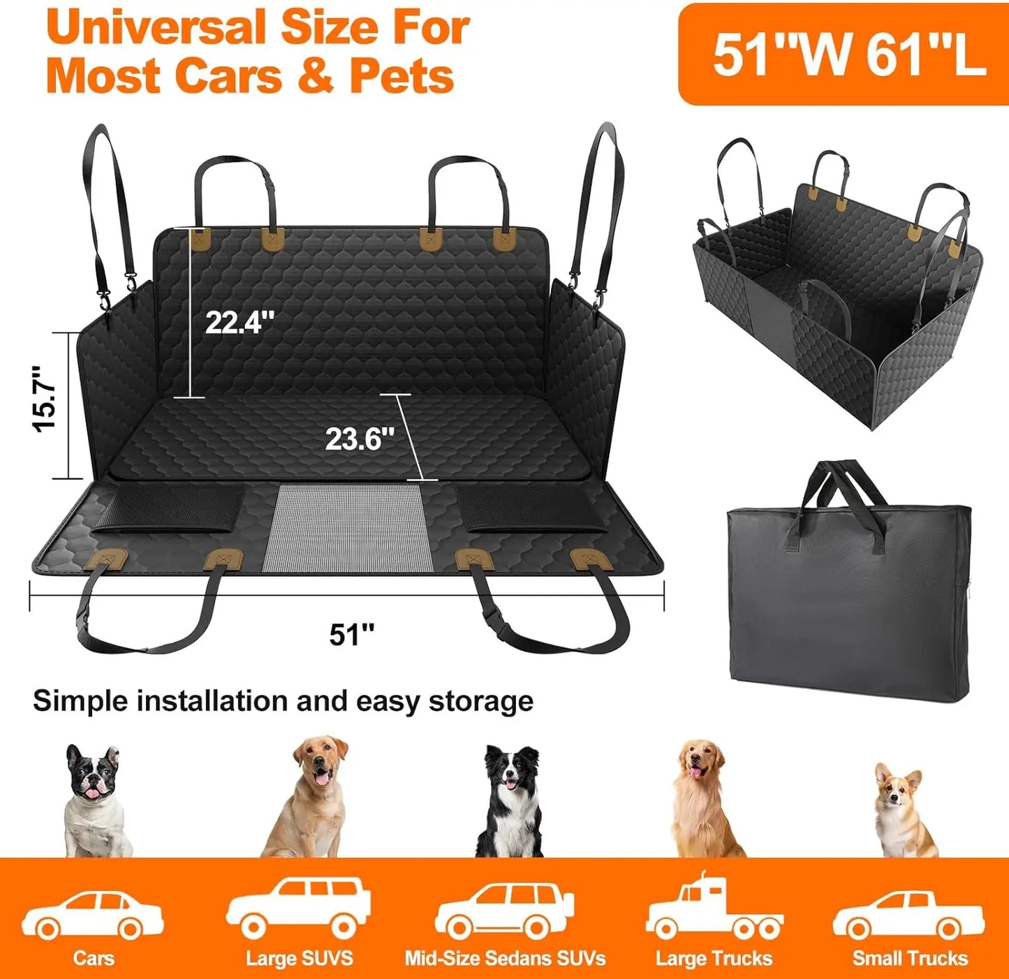 Waterproof Foldable Dog Car Seat Hammock Seat Protector