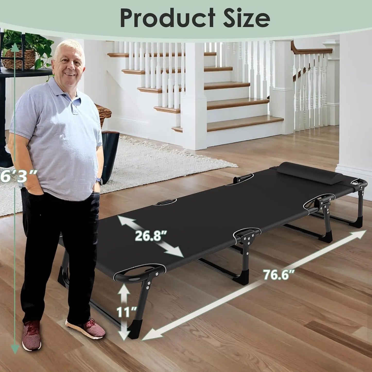 Folding Camping Cot for Adults Adjustable Outdoor Bed with Mattress Travel Lounge Chair