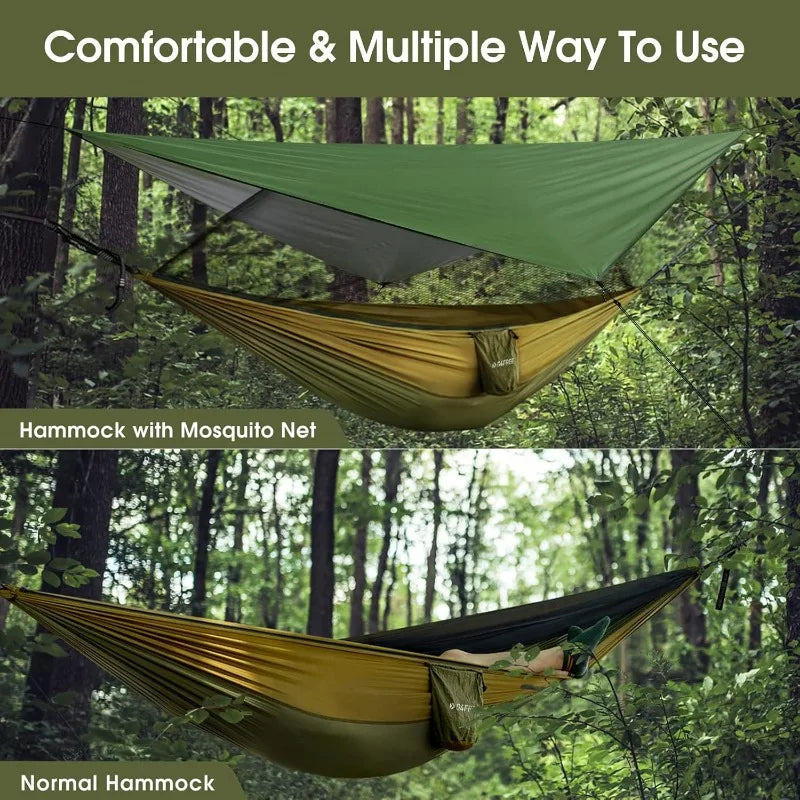 Camping Hammock with Net and Rain Fly 2 Person Lightweight Portable Hammock Tent with Tarp for Camping and Hiking