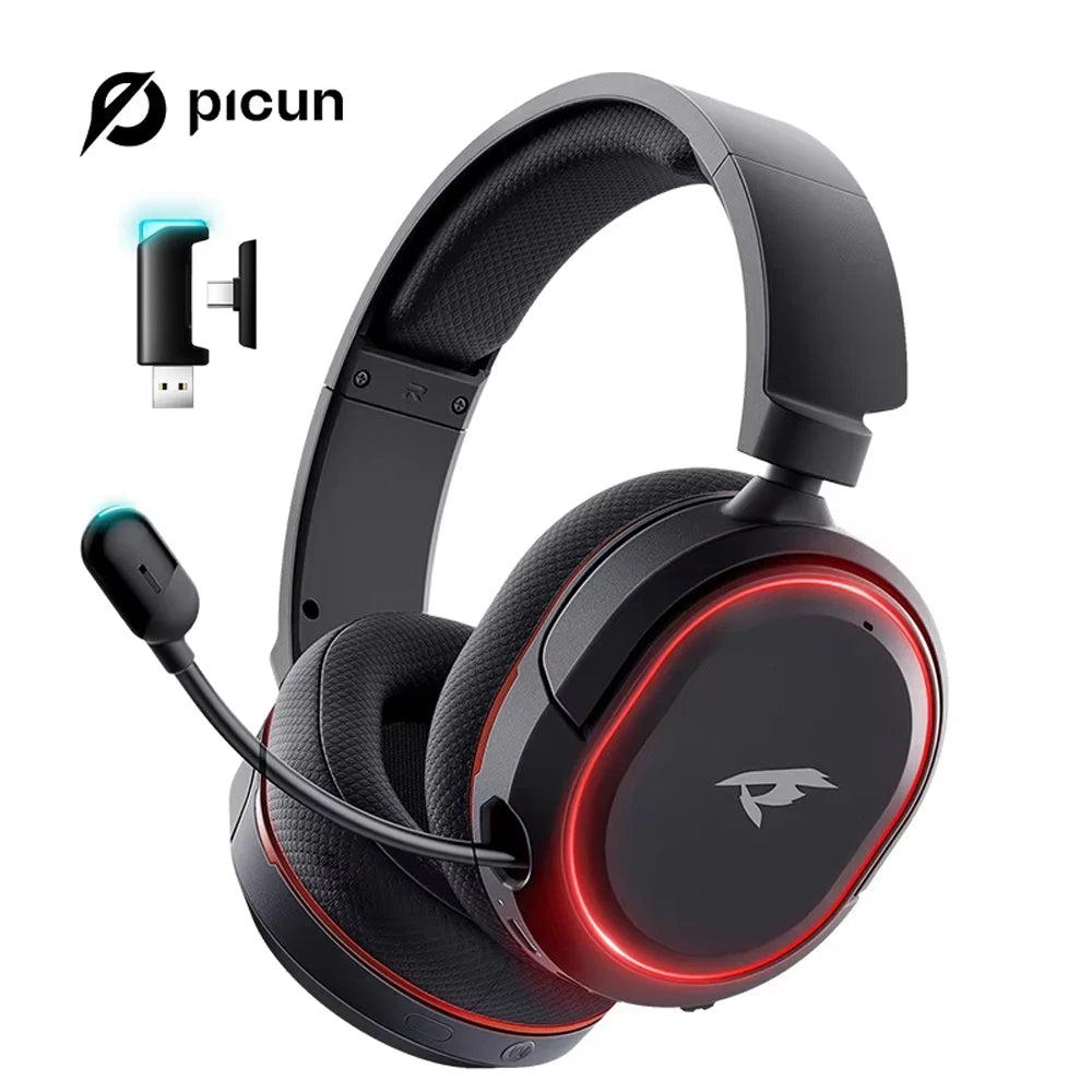 Picun G2 2.4G Wireless Gaming Headset Bluetooth Headphones 5ms Low Latency 7.1 Surround ENC Microphone for PC PS4 PS5 Phone Switch