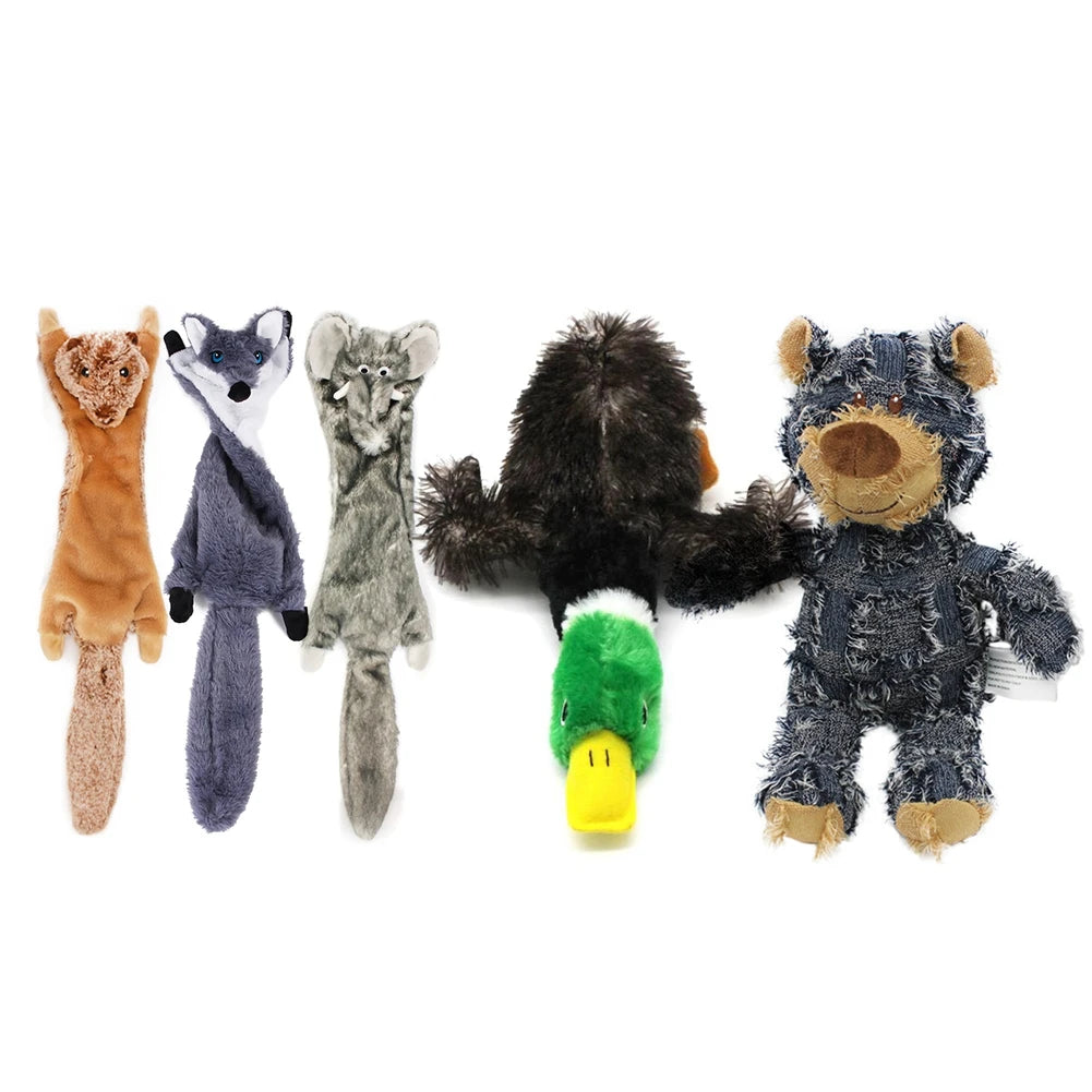 5 Pieces Funny Simulated Animal No Stuffing Dog Toy Set Durable Plush Squeaky Chew Toys for Dogs