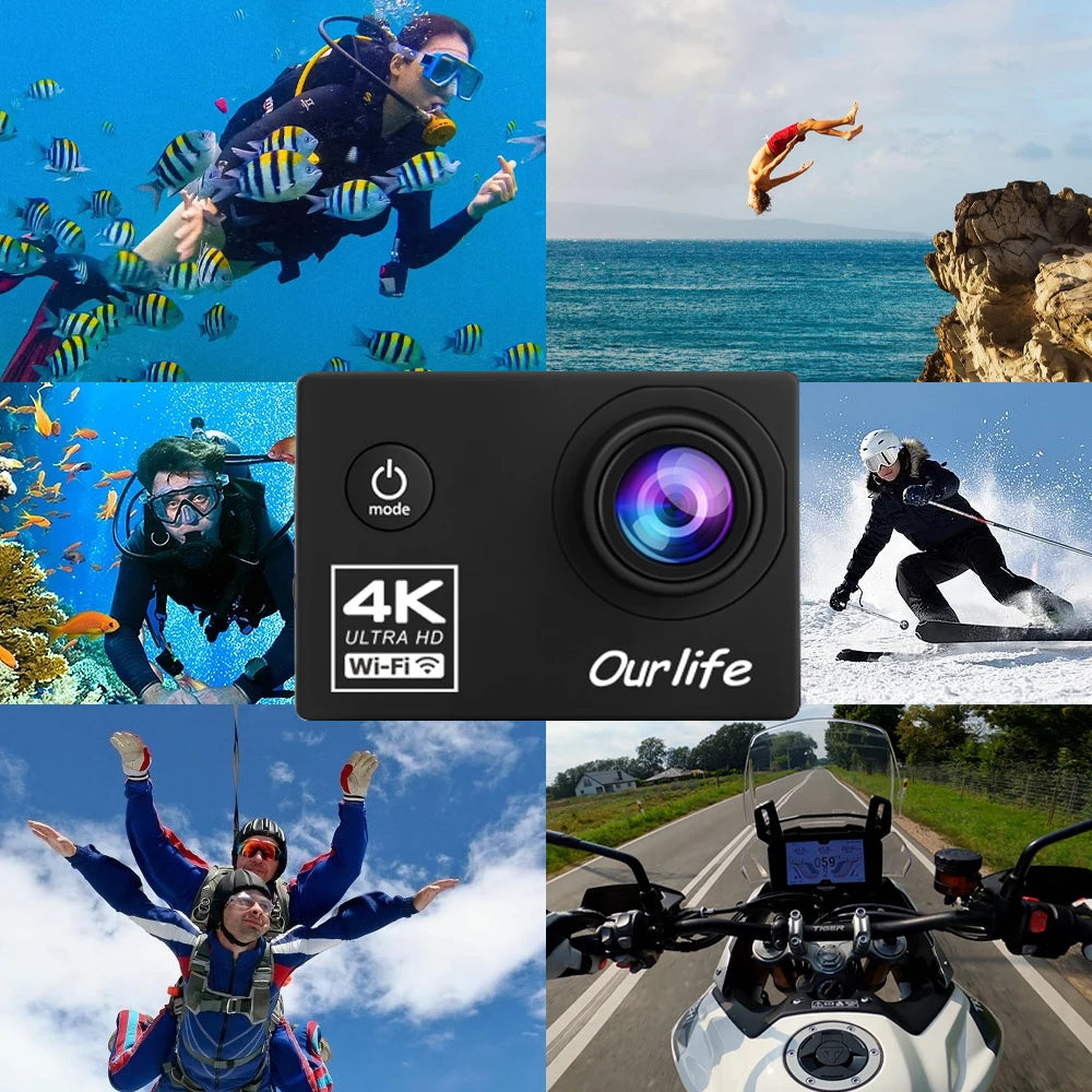 Action Camera Ultra HD 4K30FPS 16.0MP Wi-Fi 2.0" Screen 170D DVR Webcam Underwater 30M Helmet Video Recording Sport Camera