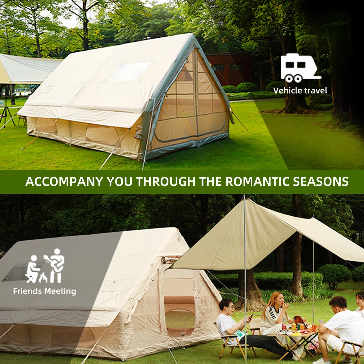 Inflatable Camping Tent with Hand Pump Large Easy Setup Portable 129 Square Feet for 8 Plus Users