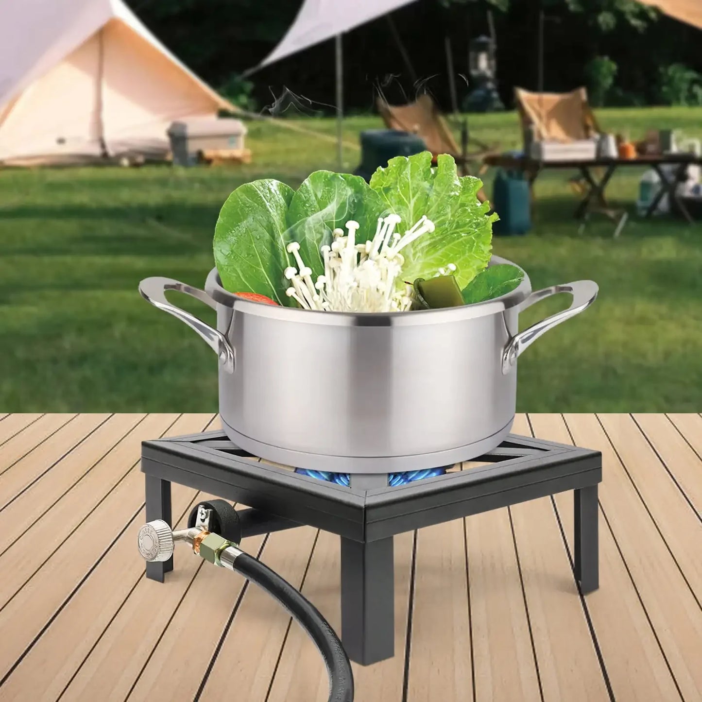 Outdoor Camping Gas Stove BBQ Propane Cooker Portable Single Burner with Adjustable Regulator 8000W