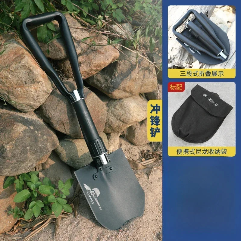 Outdoor Multi-functional Engineer Shovel Three-stage Folding Armyman Shovel Camping Vehicle Individual Shovel
