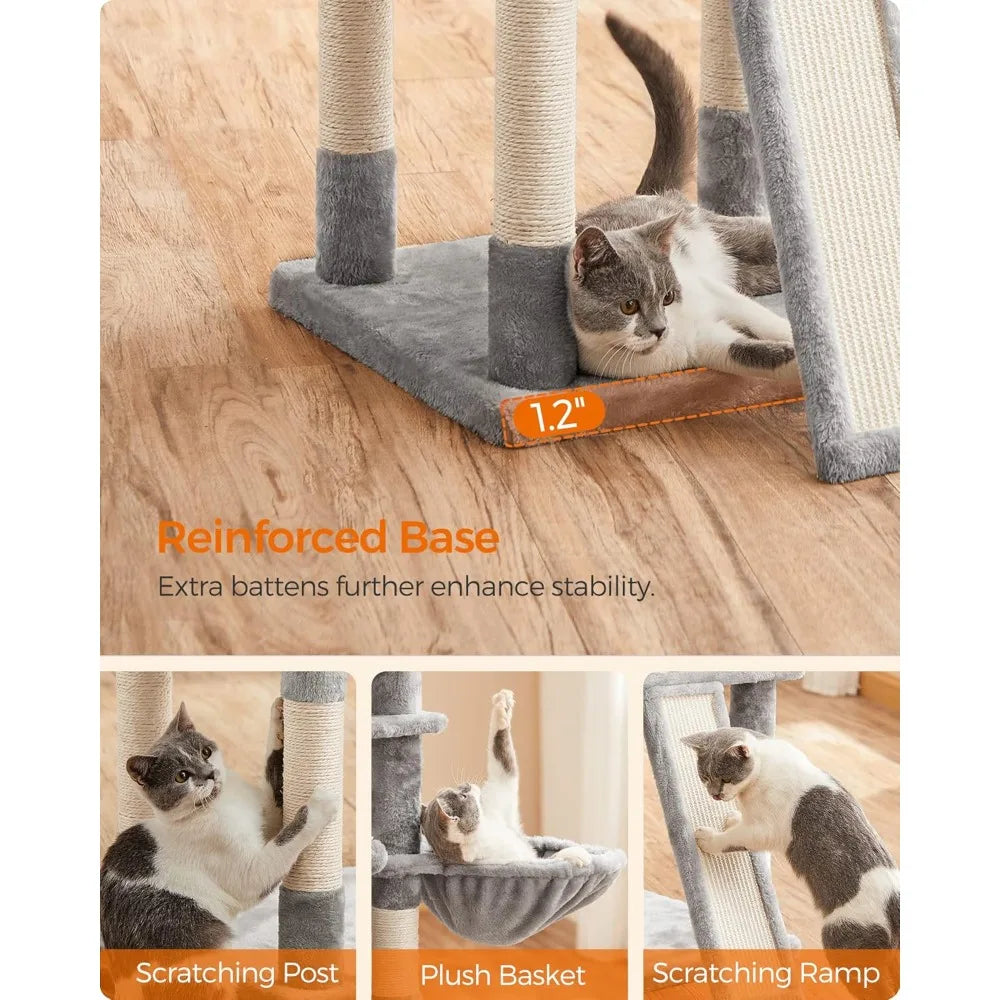 Cat Tree, Large Cat Tower, Cat Condo with Scratching Posts, Board, 2 Caves, 3 Plush Perches