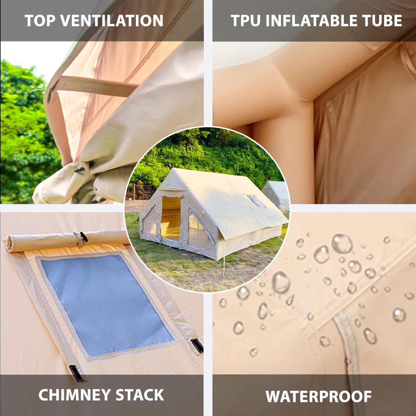Inflatable Camping Tent with Hand Pump Large Easy Setup Portable 129 Square Feet for 8 Plus Users