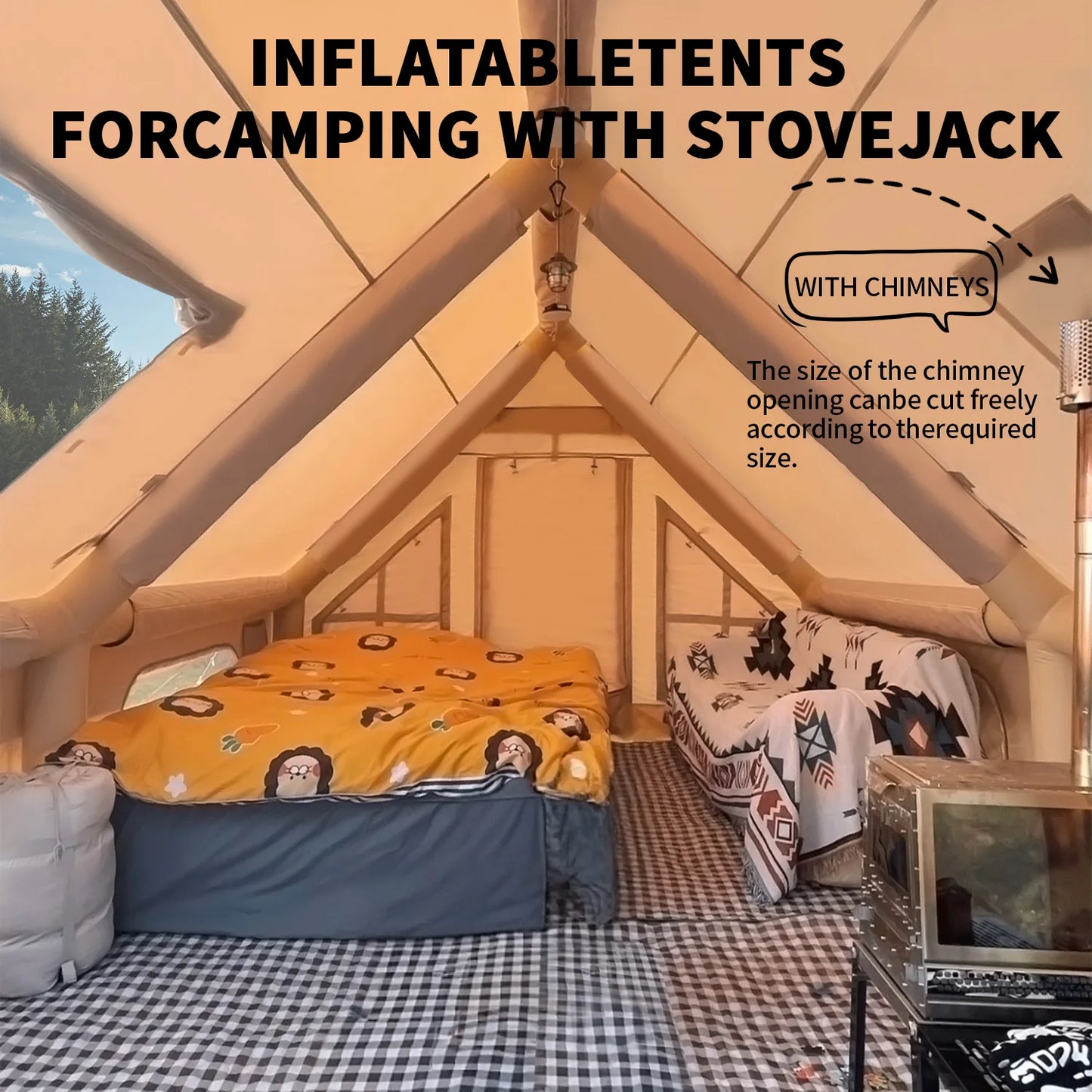 Inflatable Camping Tent with Hand Pump Large Easy Setup Portable 129 Square Feet for 8 Plus Users