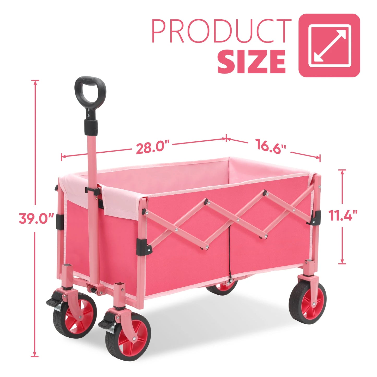 Foldable Collapsible Wagon Cart with 330lbs Weight Capacity, Heavy Duty Lightweight Folding Utility Garden Wagon with Wheel Pink