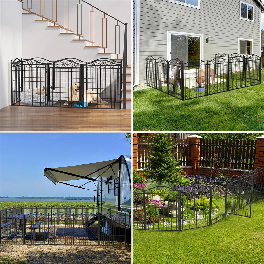 Heavy Duty Dog Playpen 8 Panels Pet Animal Dog Kennel Pen Fence Enclosure Cage Metal Camping Pet Puppy Run Fences Grid with Door