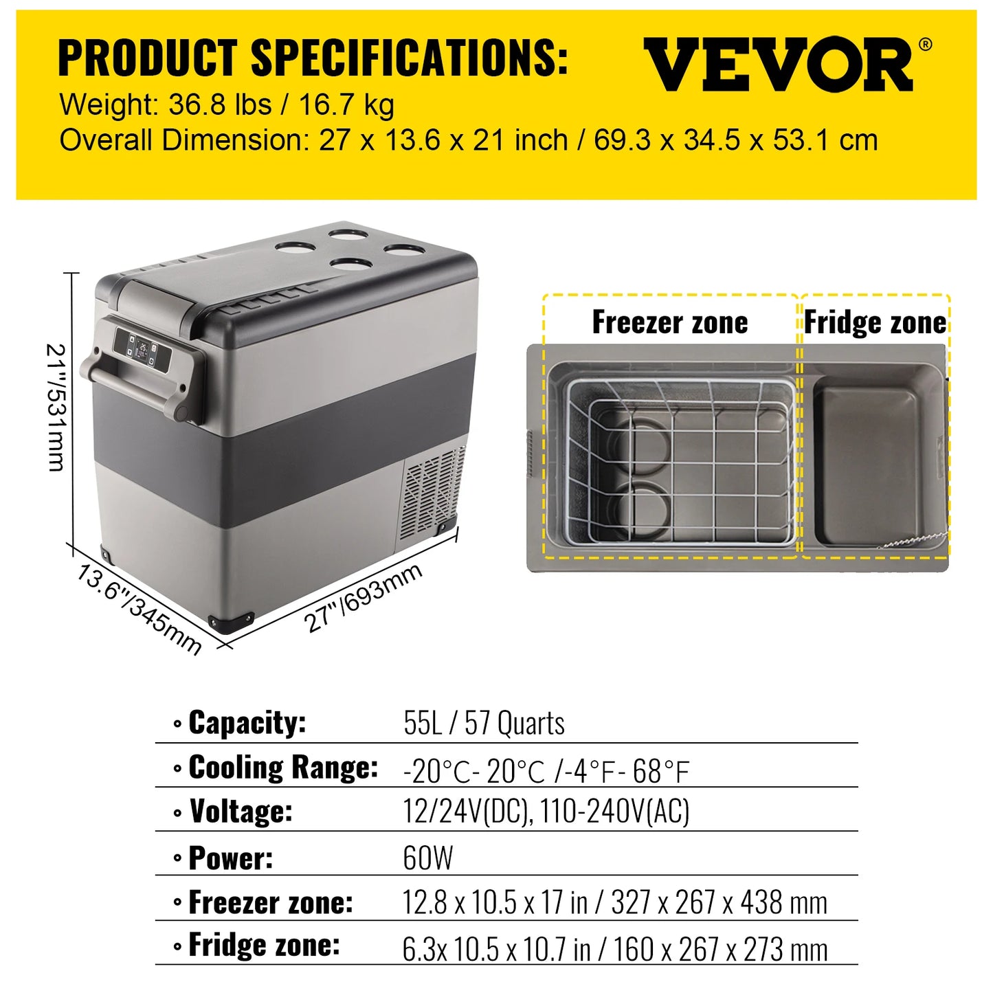 SucceBuy 20L 22L 35L 45L 55L Car Refrigerator Mini Fridge Freezer Portable Compressor Cooler DC 110-240V Ice Box for Camping Rechargeable Battery