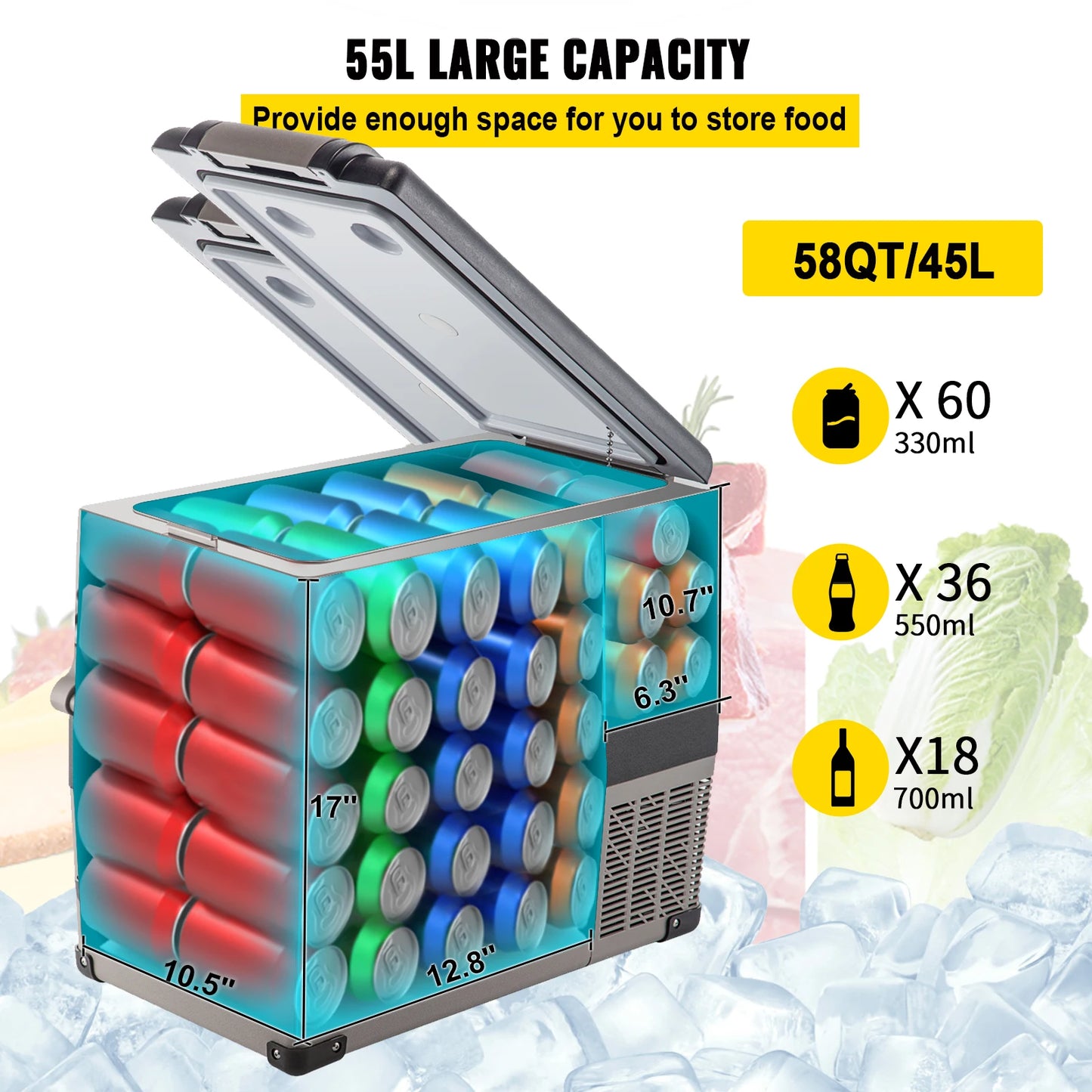 SucceBuy 20L 22L 35L 45L 55L Car Refrigerator Mini Fridge Freezer Portable Compressor Cooler DC 110-240V Ice Box for Camping Rechargeable Battery