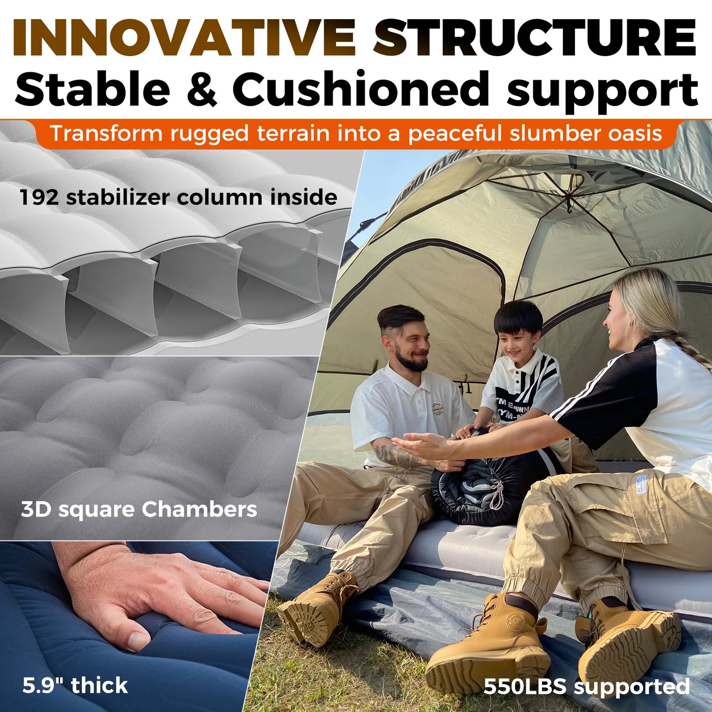 KingCamp Inflatable Double Camping Mat Portable Sleeping Bed Compact for Camping Hiking Backpacking Outdoor