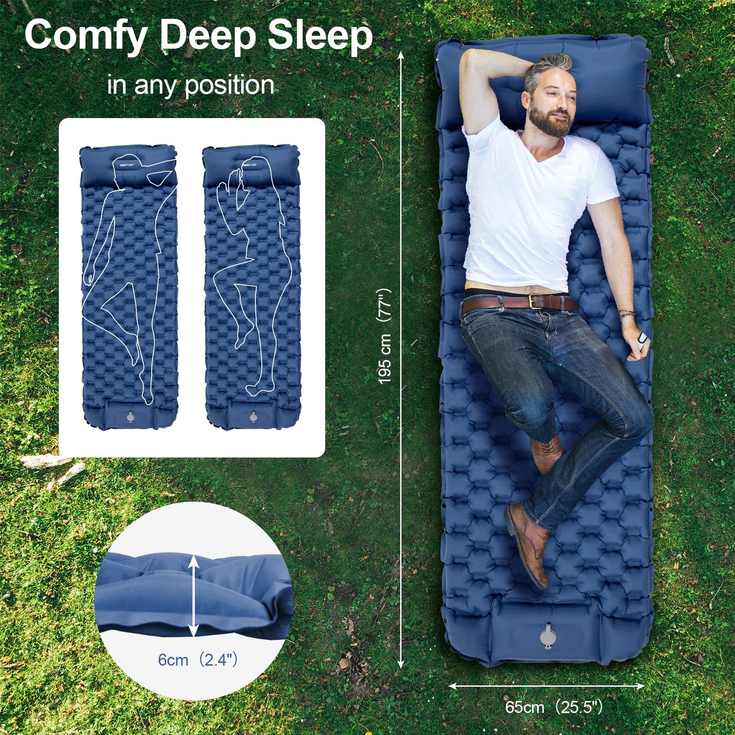 Waterproof Ultralight Air Mattress with Pillow Insulated Air Mat Outdoor Inflatable Sleeping Pad Lightweight TPU