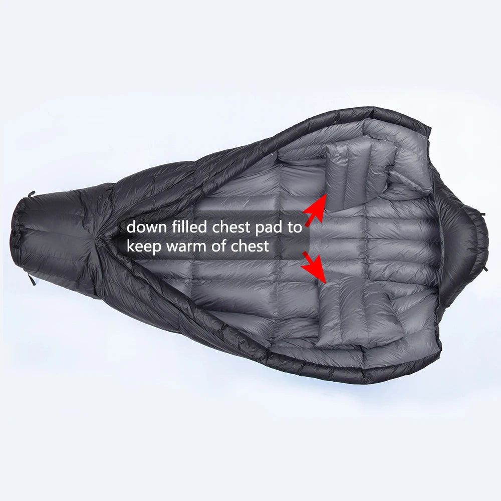 Kamperbox Winter Down Sleeping Bags Ultralight Camping Equipment for Adults Comfortable Temperature Scale Minus Twenty to Minus Thirty Five Degrees Celsius