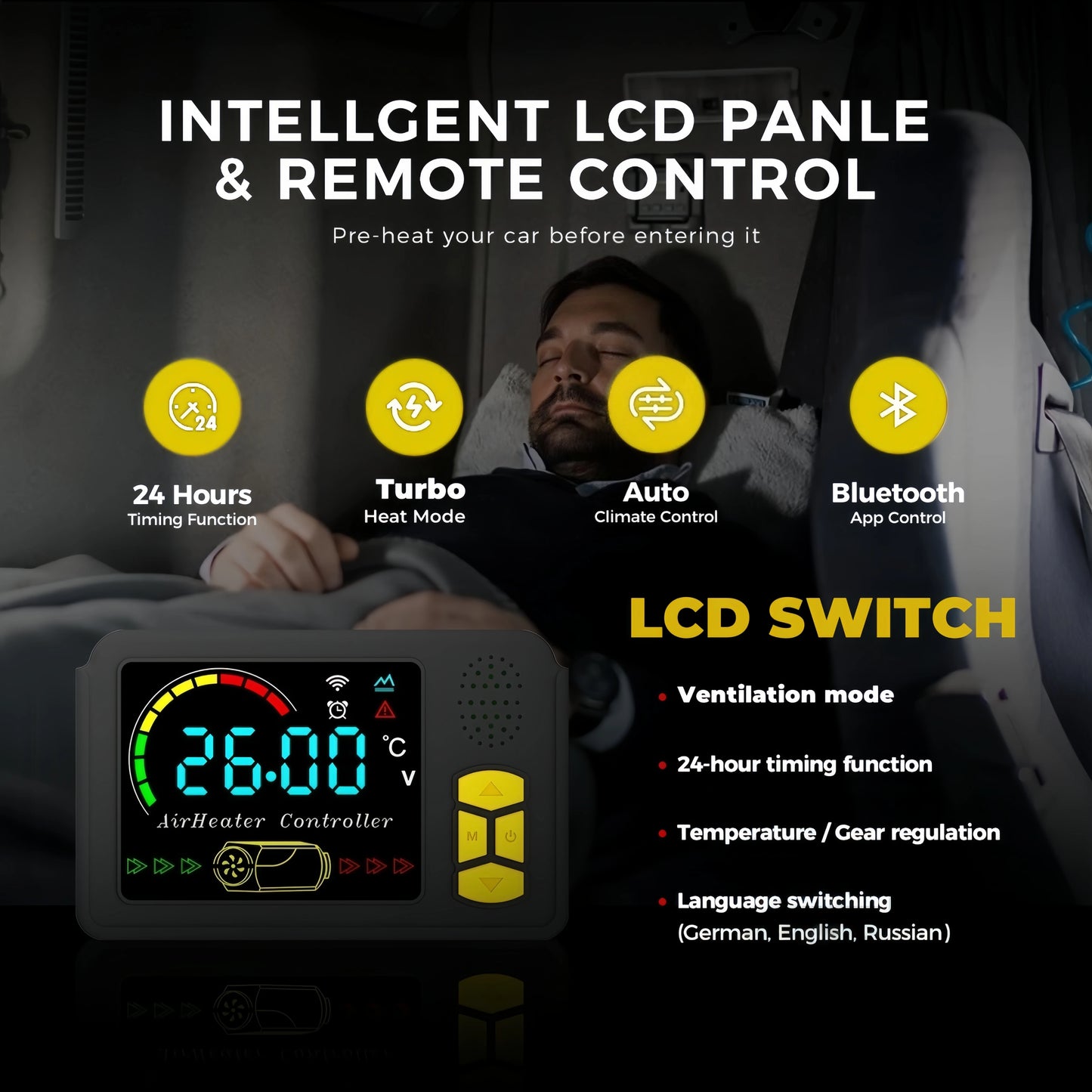 8KW Toolbox 12V/24V/110-240V Diesel Air Heater LCD & APP Bluetooth w/ Altitude Mode Parking Heater For Cars RV Camper tent