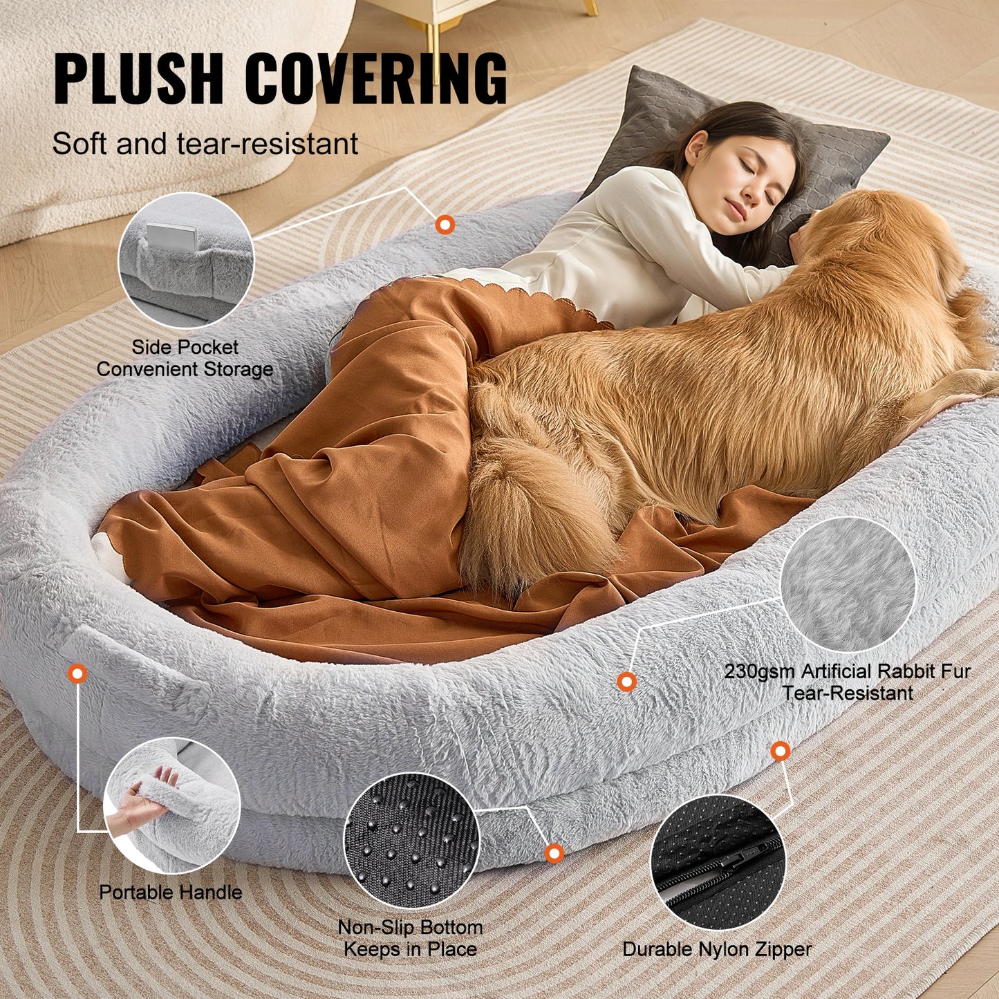 SucceBuy Adult Human Size Dog Bed With Orthopedic Foam Grey