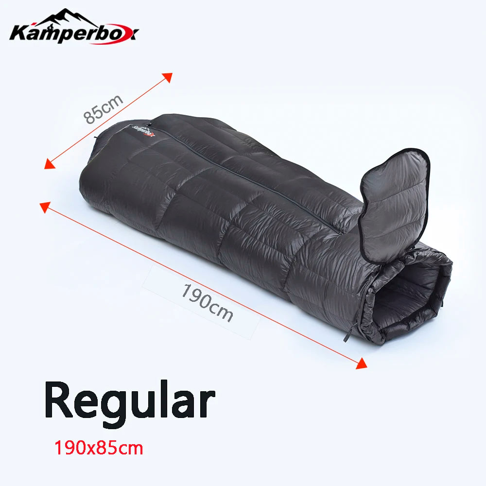 Kamperbox Winter Down Sleeping Bags Ultralight Camping Equipment for Adults Comfortable Temperature Scale Minus Twenty to Minus Thirty Five Degrees Celsius