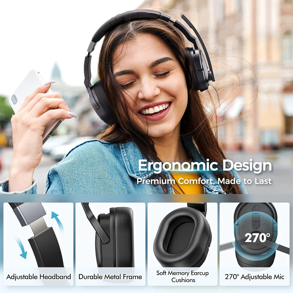 Mpow E65 2 in 1 Wireless Headphones Bluetooth 5.3 Dual Single Office Headset with Microphone and Mute Switch 35 Hours for Trucker Driver