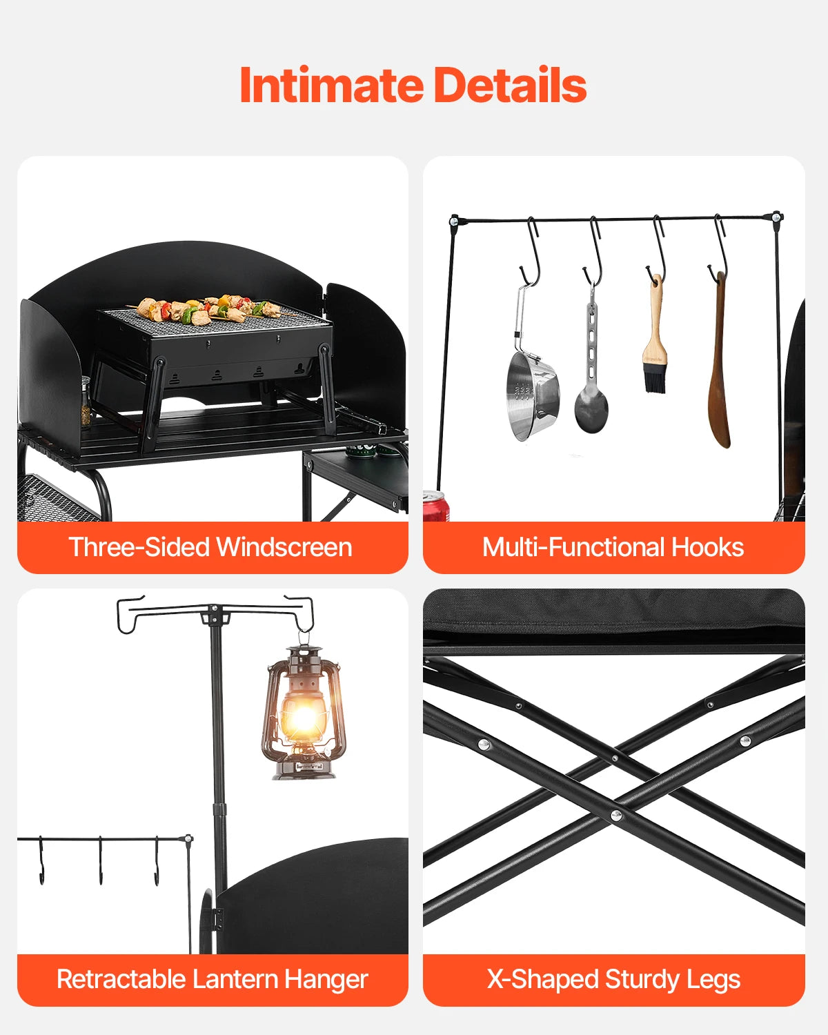 SucceBuy Camping Kitchen Table Folding Camp Cook Station Aluminum Portable Cook Station with Cupboard, Carrying Bag Windscreen