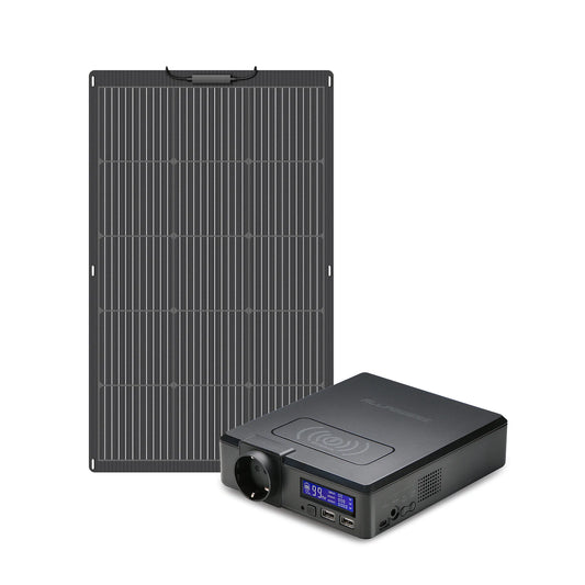 Allpowers Wireless Solar Powerbank 154Wh 200W Portable Powerstation with 100W Flexible Solar Panel for Laptop and iPhone