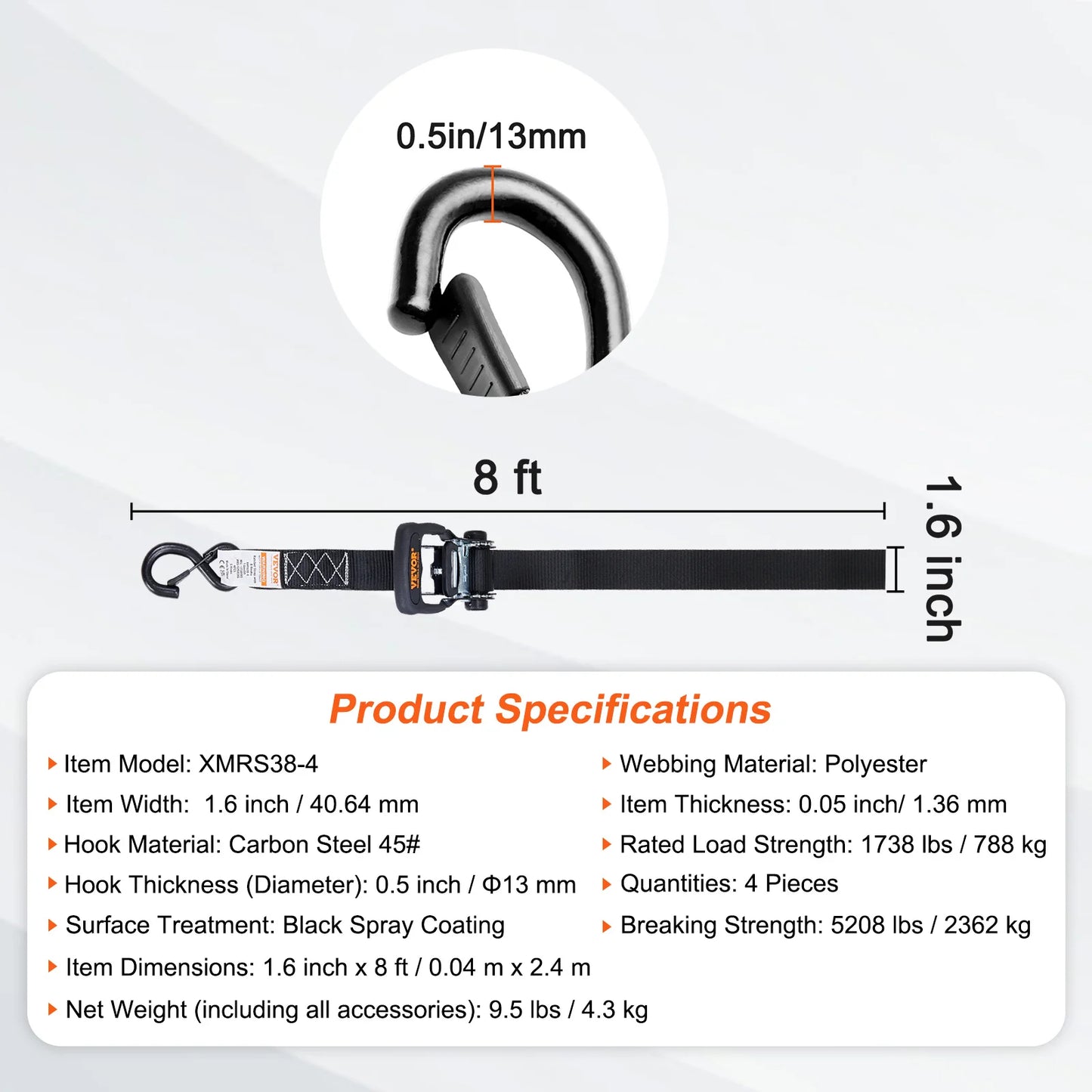 SucceBuy 4pcs Trailer Ratchet Tie Down Straps with Padded Handles Hook Brake Binding Belt for Moving Securing Cargo Motorcycle