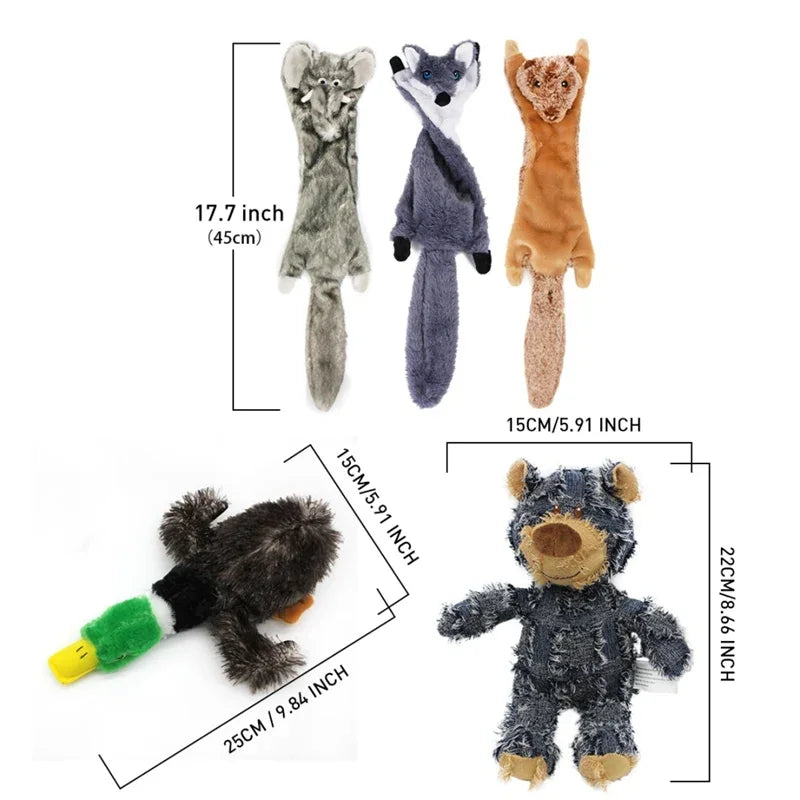 5 Pieces Funny Simulated Animal No Stuffing Dog Toy Set Durable Plush Squeaky Chew Toys for Dogs