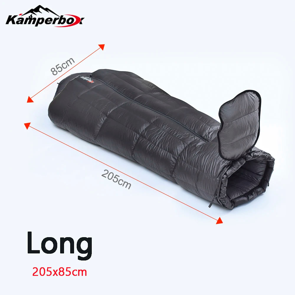 Kamperbox Winter Down Sleeping Bags Ultralight Camping Equipment for Adults Comfortable Temperature Scale Minus Twenty to Minus Thirty Five Degrees Celsius