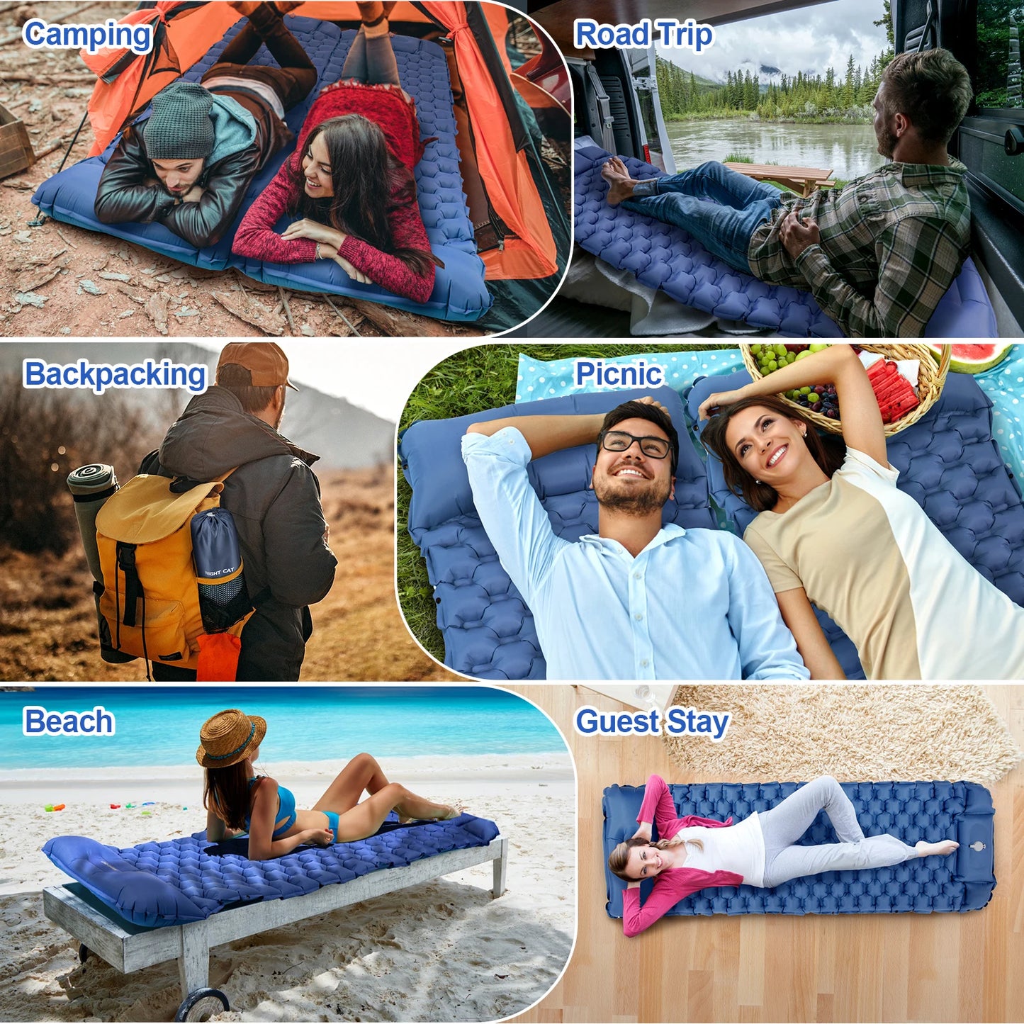 Waterproof Ultralight Air Mattress with Pillow Insulated Air Mat Outdoor Inflatable Sleeping Pad Lightweight TPU