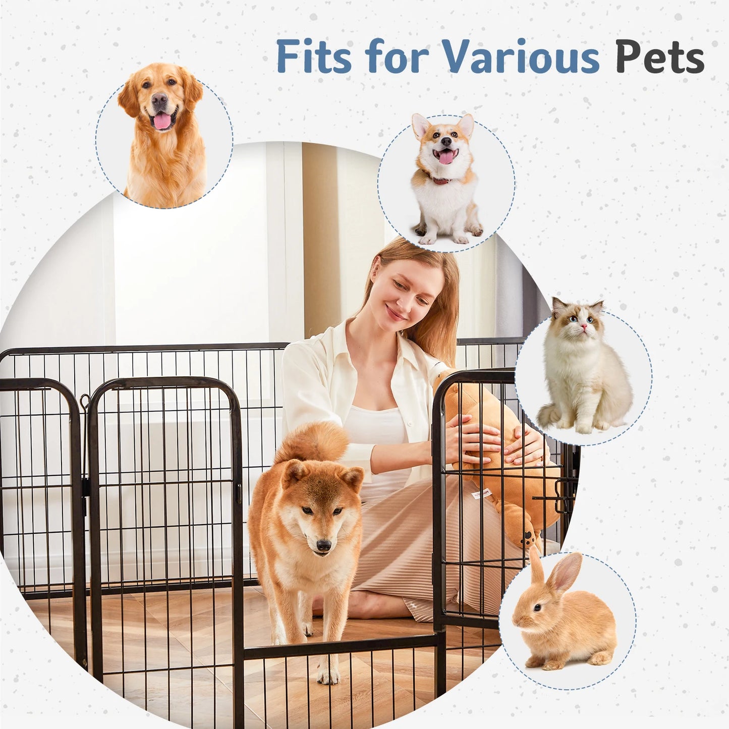JHK 16 Panel Dog Playpen Indoor Pet Fence Exercise Yard Gate Heavy Duty Metal Dog Pen with Doors for Camping Outdoor