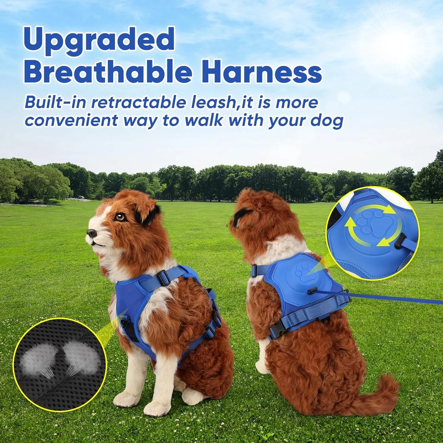 Adjustable Reflective Retractable No Pull Dog Harness for 15 to 33 Pounds Dogs Comfortable and Secure Walking Experience
