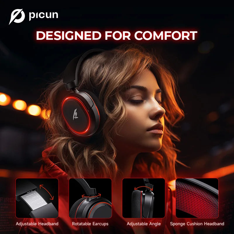Picun G2 2.4G Wireless Gaming Headset Bluetooth Headphones 5ms Low Latency 7.1 Surround ENC Microphone for PC PS4 PS5 Phone Switch