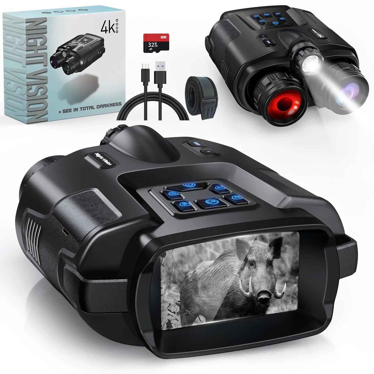 Night Vision Binoculars 4K Infrared 5000mAH Rechargeable 8X Digital Zoom 600 Meters Darkness Goggles for Hunting and Surveillance