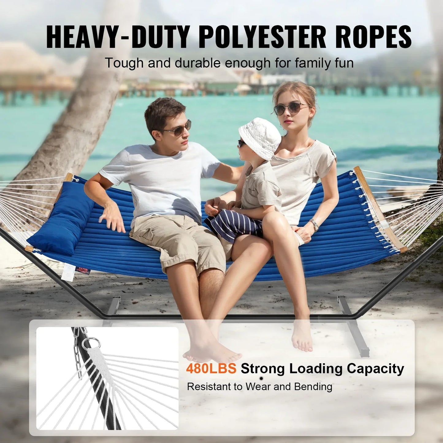 Two Person Hammock with Stand Included Double Hammock with Curved Spreader Bar and Detachable Pillow and Portable Bag