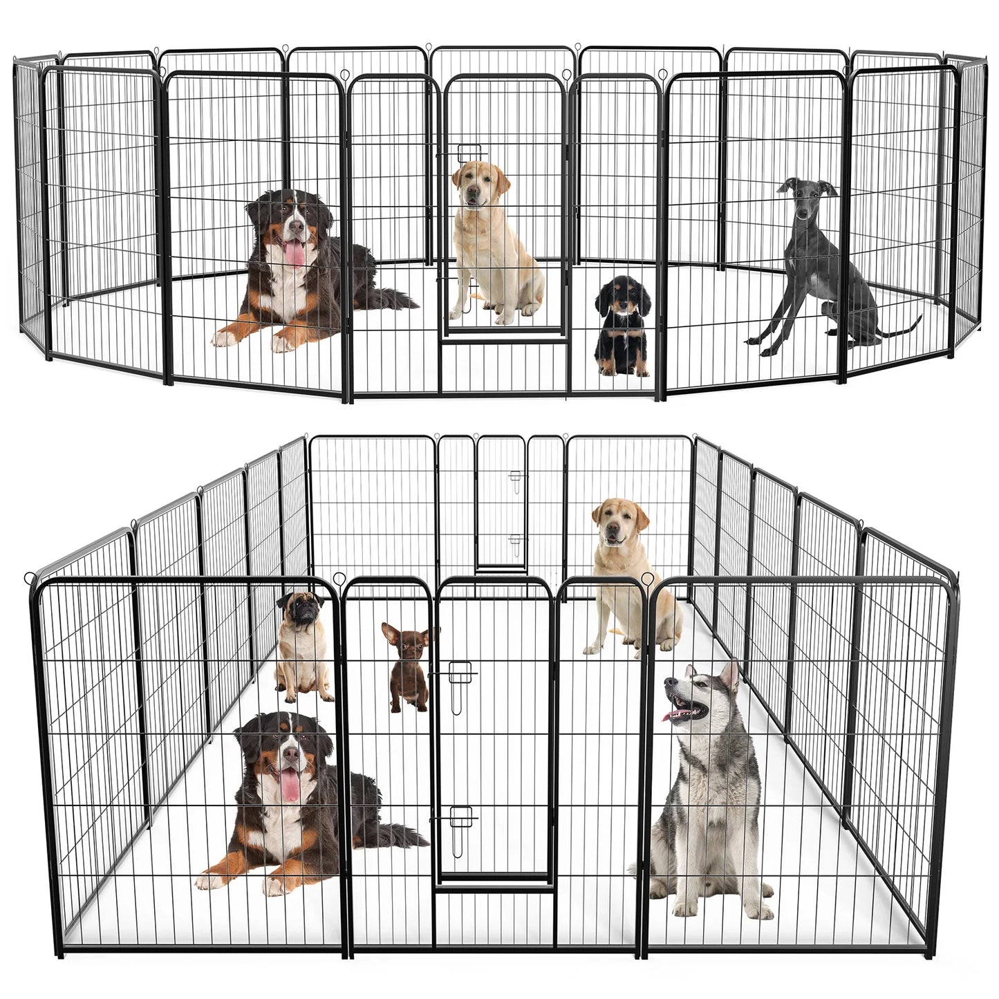 JHK 16 Panel Dog Playpen Indoor Pet Fence Exercise Yard Gate Heavy Duty Metal Dog Pen with Doors for Camping Outdoor