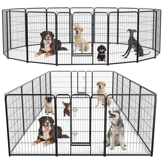 JHK 16 Panel Dog Playpen Indoor Pet Fence Exercise Yard Gate Heavy Duty Metal Dog Pen with Doors for Camping Outdoor