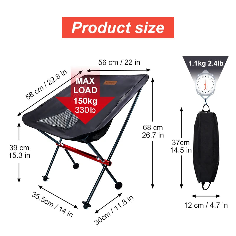 PACOONE Travel Ultralight Folding Chair Portable Moon Chair for Outdoor Camping Fishing Beach Hiking and Picnic