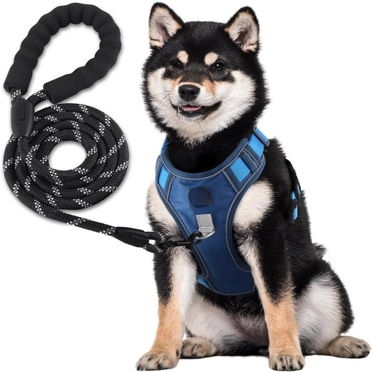Reflective No Choke Pet Vest Set with Easy Control Handle for Medium Small Large Dogs Heavy Duty Harness and Free Leash