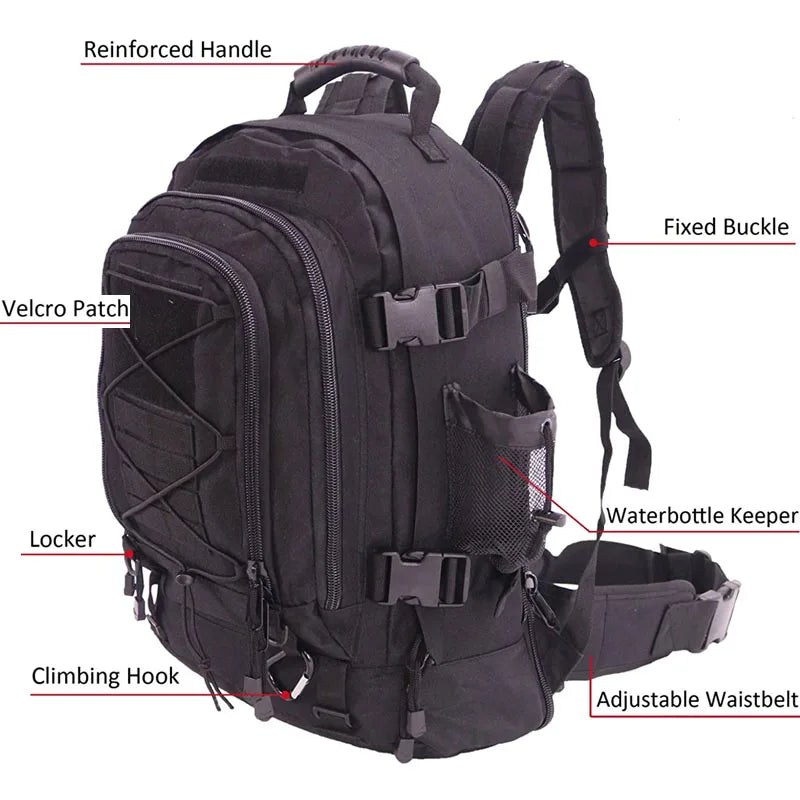LQARMY 60L Military Tactical Backpack Molle Assault Rucksack Outdoor Travel Hiking Camping Hunting mochila Hombre