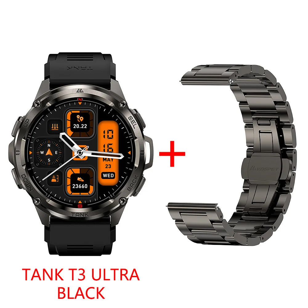 KOSPET Tank T3 Ultra GPS Smart Watch For Men with Altimeter Compass Barometric 470mAh Battery 60 Days Bluetooth Call and IP69K Waterproof