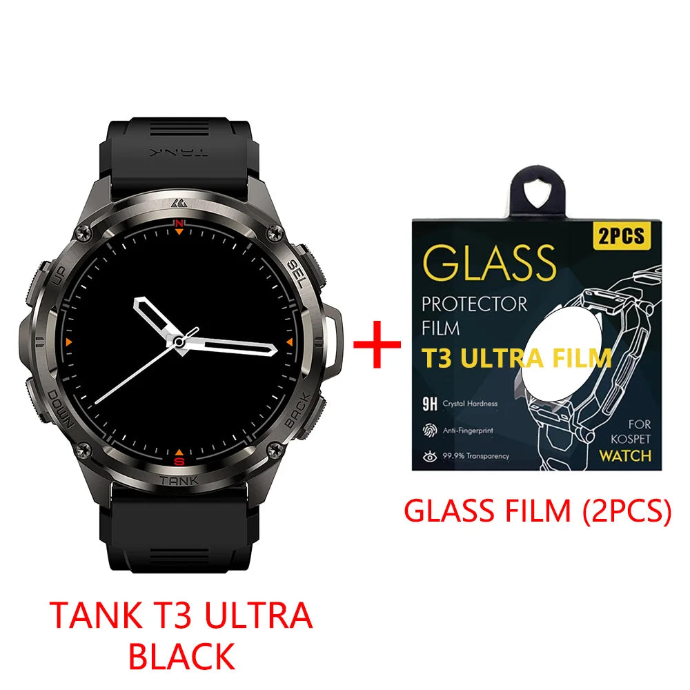KOSPET Tank T3 Ultra GPS Smart Watch For Men with Altimeter Compass Barometric 470mAh Battery 60 Days Bluetooth Call and IP69K Waterproof