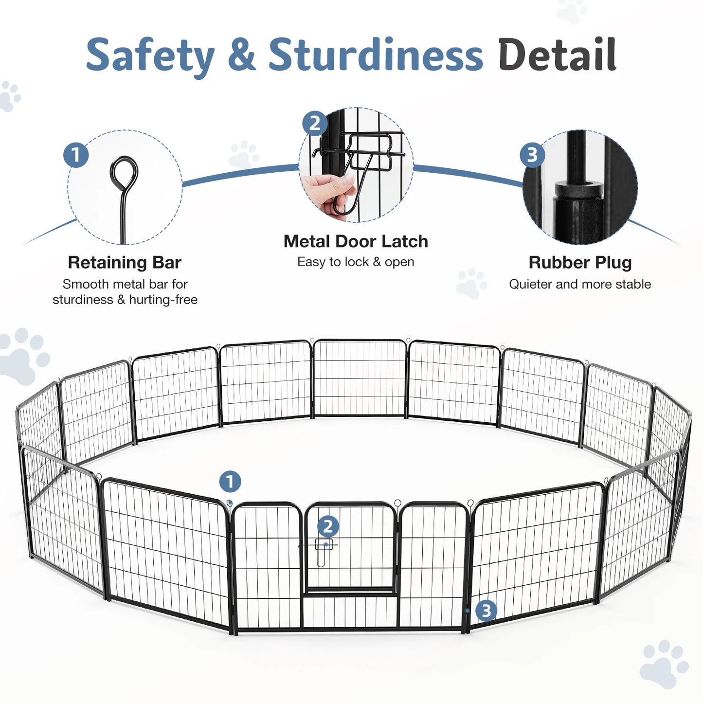 JHK 16 Panel Dog Playpen Indoor Pet Fence Exercise Yard Gate Heavy Duty Metal Dog Pen with Doors for Camping Outdoor