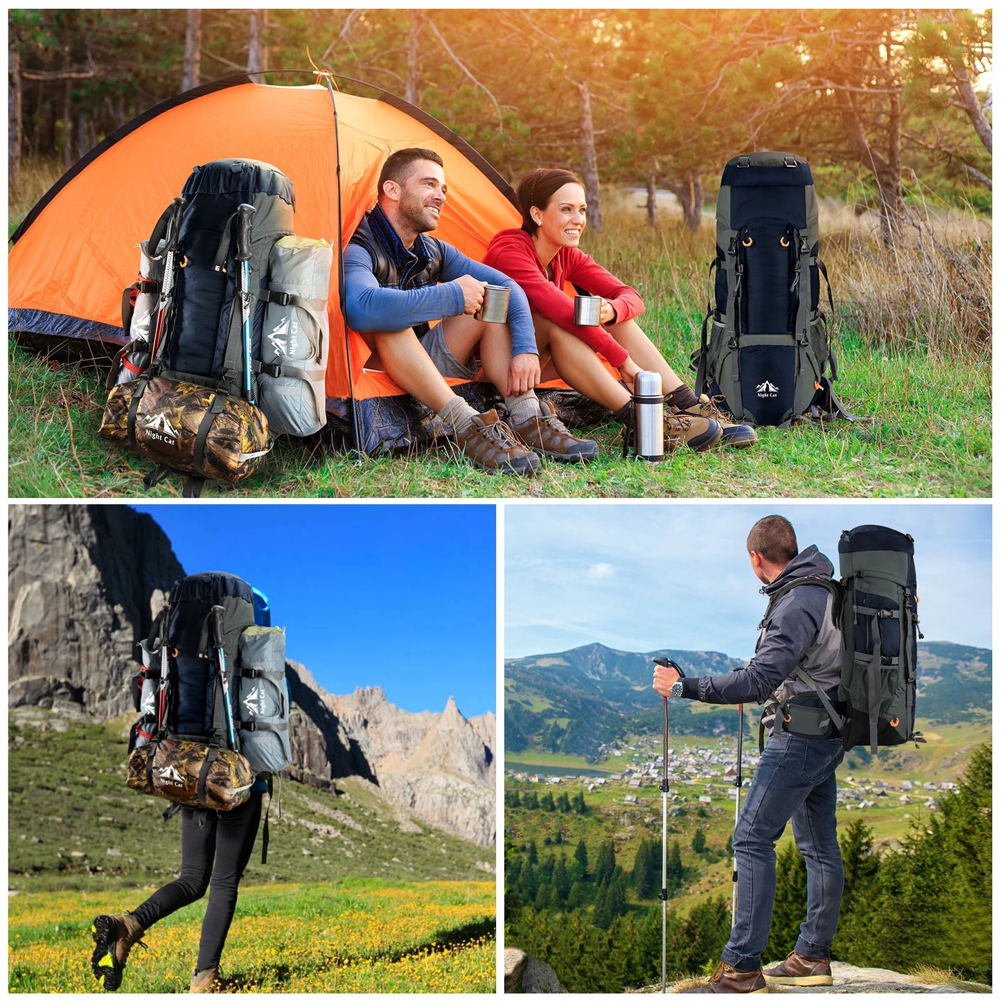 Night Cat 90L Camping Backpack with Internal Frame Waterproof Lightweight Hiking Backpack for Men and Women