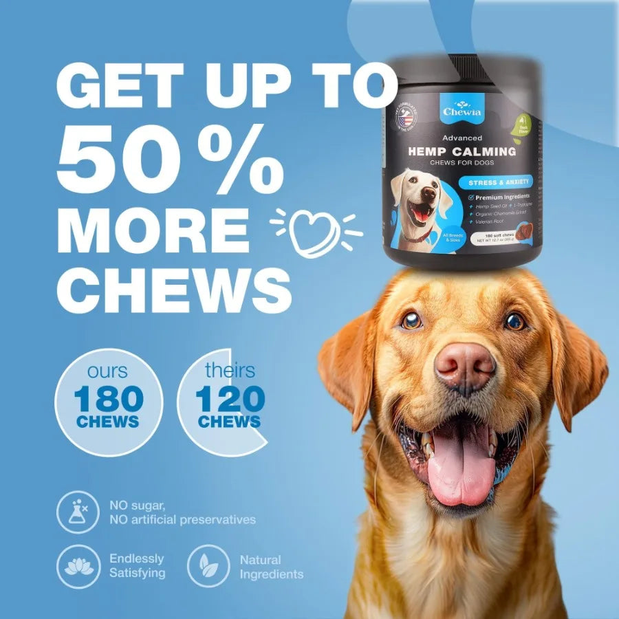 Hemp Calming Chews for Dogs Anxiety Dog Calming Treats with Melatonin Valerian Root Chamomile Extract Vitamin B Complex Canine
