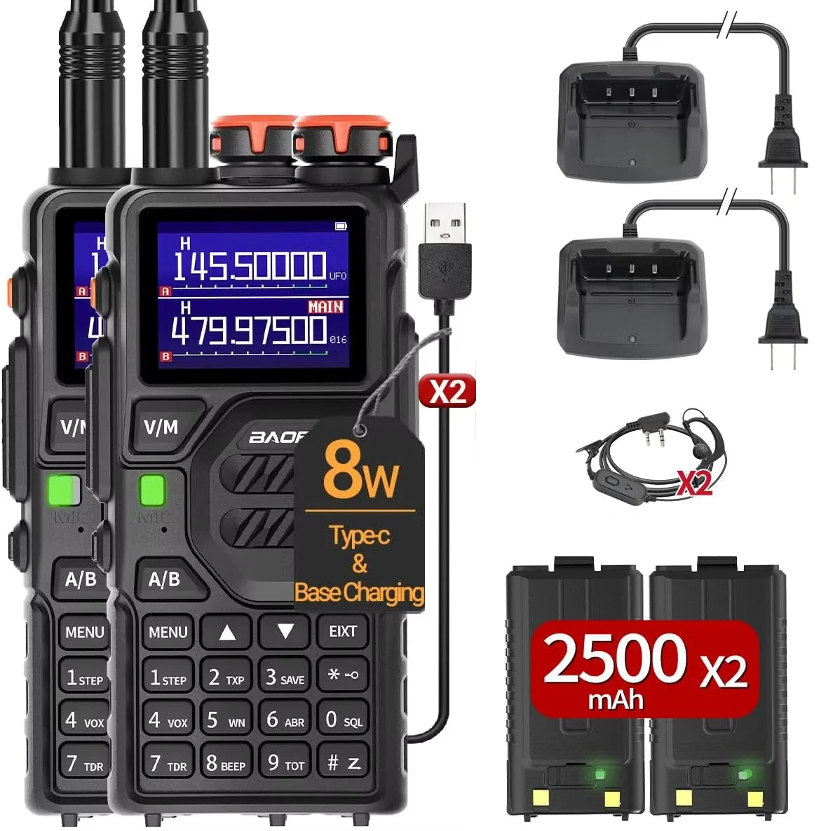 Baofeng UV-K5 Plus Walkie Talkie Multi Band 8W Wireless Copy Frequency 999 Channels NOAA FM Type C Long Range Two Way Ham Radio