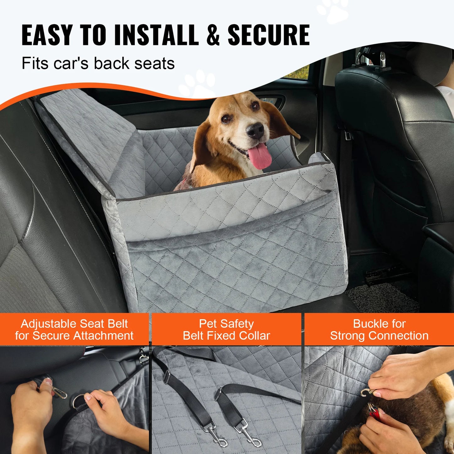 Vevor Dog Car Seat Booster Seat for Medium Large Dogs up to 55 Pounds with Storage Pocket Gray