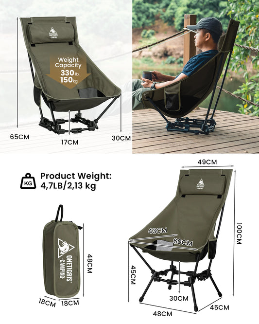 OneTigris Portable High Back Camping Chair for Outdoor Fishing Trekking BBQ Parties and Indoor Use